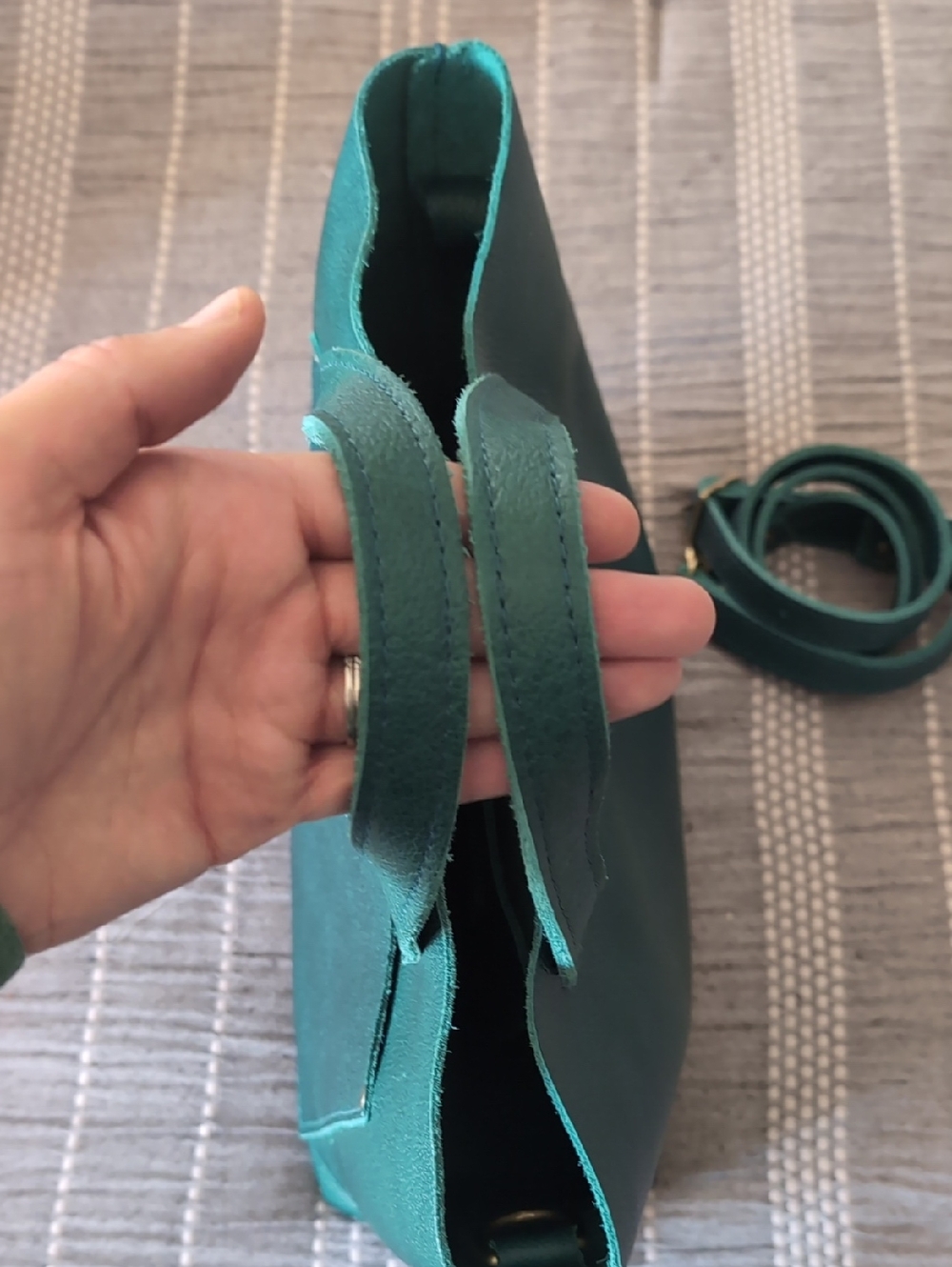 Portland Leather Medium Crossbody Tote - Sea Glass - Picture 4 of 4